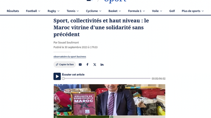 Sport, collectivités et haut niveau : le Maroc vitrine d&rsquo;une solidarité sans précédent